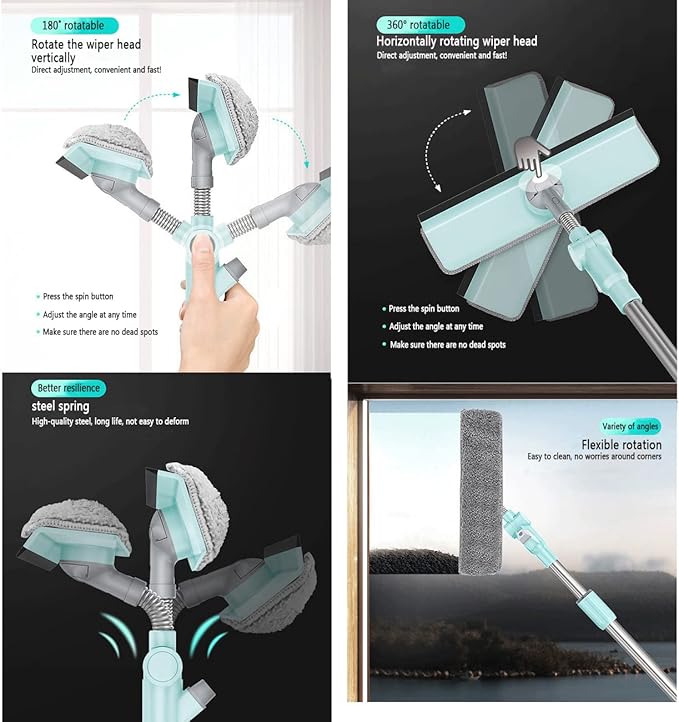 Window Cleaner Tool Kit with Telescopic U Shaped PoleSqueegee for Window WashingWater SprayableRotatable Cleaning HeadClean Inside and Outside Windows Without Leaving Dead Ends
