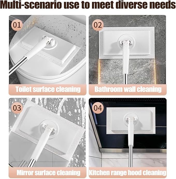 Snap Fit Grip Mini Mop Zero Touch Mini Mop Retractable Gap Dust Cleaner Flat Mops with Locking Head &amp Sweeping Cloths 100cm Long Handle Mopping Sweeper Stick for Multi Cleaning (White)