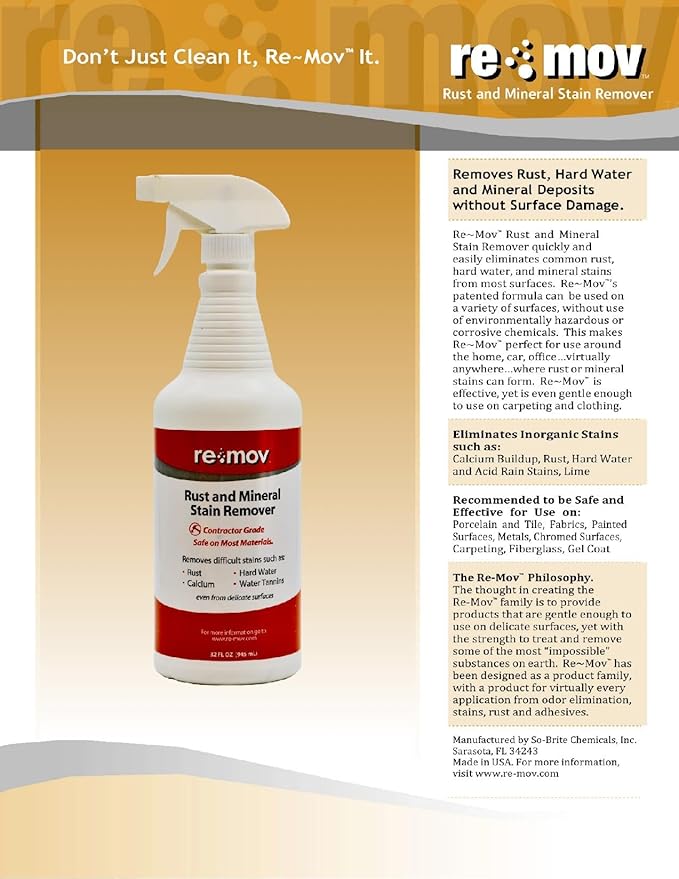 Rust and Mineral Stain Remover – 32 oz Spray | Powerful Organic Formula | Safe on Metal Fabric Paint &amp More | Fast-Acting Formula for Home Auto &amp Marine use