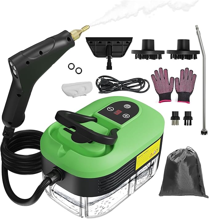 Steam Cleaner for Home 15s Heat-Up 1.2L Water Tank 6-Level Adjustable Handle Handheld Steam Cleaner for Car Detailing Dirt Furniture Couch Floor Tile Bathroom Bed Bugs 9Pcs Accessories