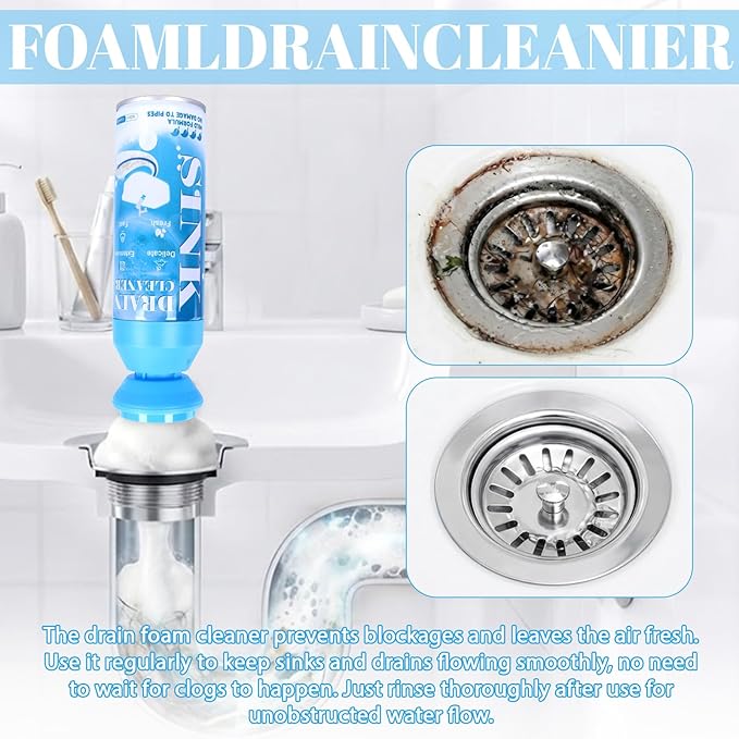 Foaming Drain Cleaner - Sink Cleaner and Deodorizer for Kitchen Sinks Shower Drains and Tubs Monthly Maintenance to Avoid Clogs. (2pcs sea blue)