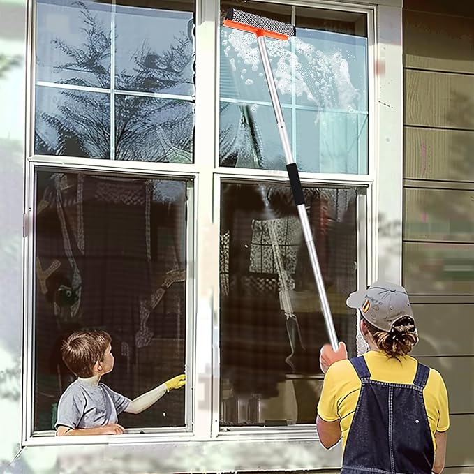 Window Squeegee for Home 2 in 1 Window Cleaning Car Squeegee Windshield Cleaning Sponge and Silicone SqueegeeWindow Cleaner Tool with Extension Pole for Shower Car Mirror Glass Cleaning