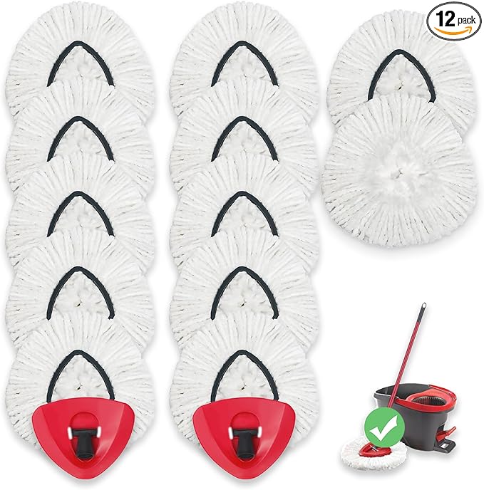 12 Pack Mop Heads Replacements for O-Cedar Compatible with O Ceda EasyWring Spin Mop Replace Refills for Ocedar Deep Cleaning Machine Washable and Easy-to-Replace