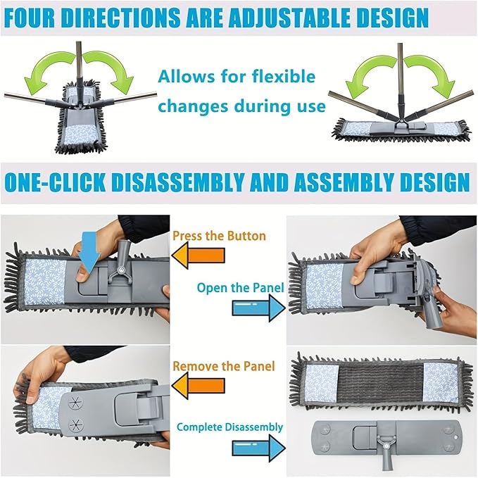 Long Handle Mop Extendable Splicing Rod Dry &amp Wet Rotating Wall Dust Cleaning Brush Ceiling Cleaner Household Tools(Grey-1cloth 5rod)