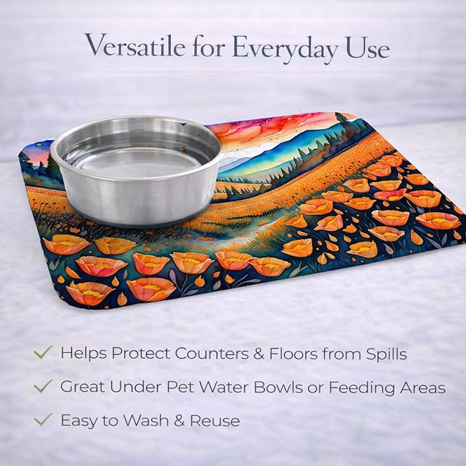 Caroline's Treasures DAC1418DDM California Poppies in Color Dish Drying Mat Absorbent Dish Drying Mat Pad for Kitchen Counter Dish Drainer Mat for Countertop 14 x 21 Multicolor