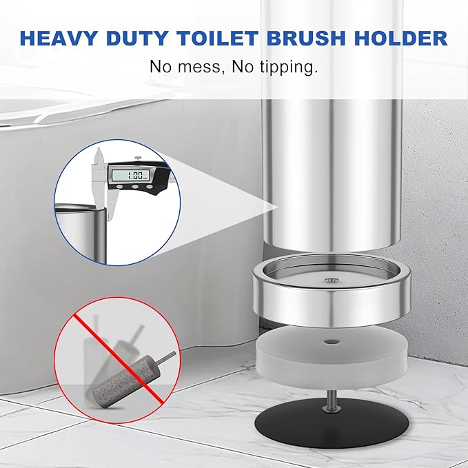 304 Stainless Steel Toilet Brush and Holder Set Heavy Duty Toilet Bowl Brush and Holder with Removable Inner Bowl Splash Protection Long Handle for Bathroom