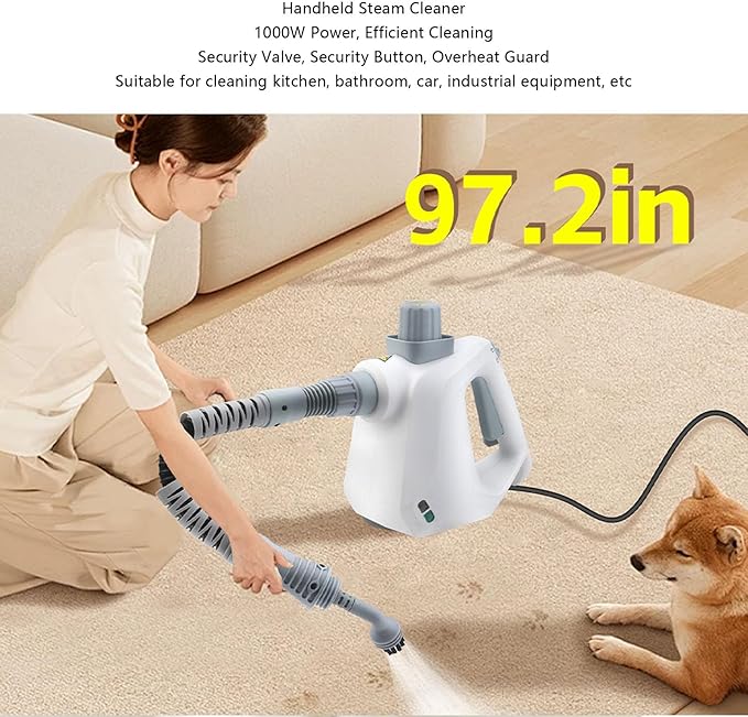 1000W Handheld Steam Cleaner Multi Purpose Steamer for Home Use with Child Lock High Temperature High Pressure Steam Cleaning Machine for Car Home Industrial (US Plug 100‑120V)