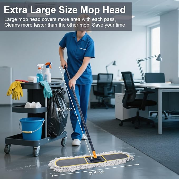 KeFanta 36 Commercial Dust Mops for Floor CleaningIndustrial Heavy Duty Floor Duster with 2 Large Replacement Mop HeadWet Dry Sweeper Broom for HardwoodTileConcreteLaminateGarage Floors(Grey)