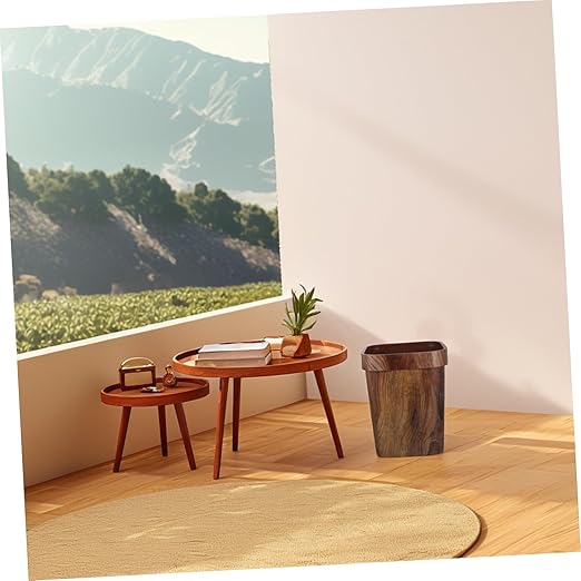 DOITOOL Wood Grain Trash Can Pattern Wastebasket for Bathroom Kitchen Office Elegant and Space-Saving Design Easy to Clean Reusable Rubbish Bin