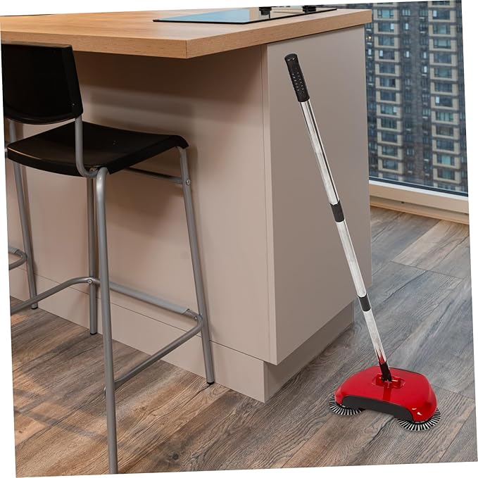 Hand Push Floor Sweeper Dustpan and Trash Bin 360° Rotating Cleaning Mop for Multi-Surface Use Random Color