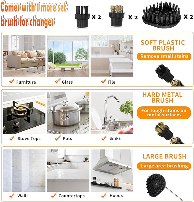 2500W Handheld Steam CleanerSteamer for Cleaning15SFast Heating High Pressure Portable Steam Cleaner w/5 Brushes and Extended Rod (Red - Steam Cleaner)