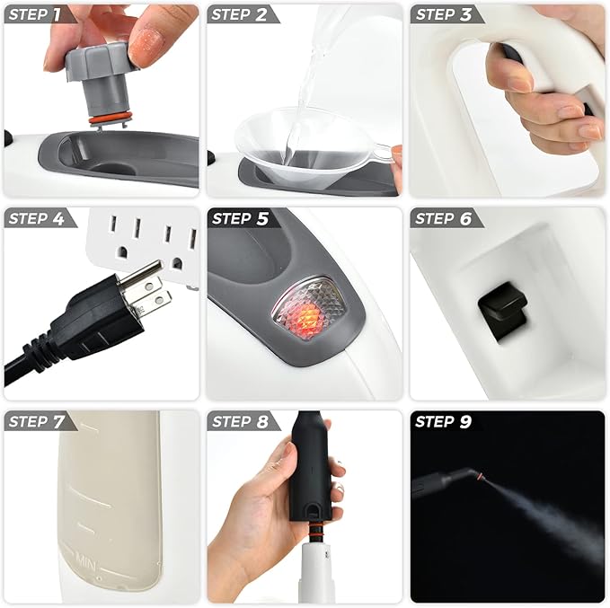 GOFLAME Multipurpose Handheld Steam Cleaner 1400W Pressurized Steamer with 17 Pieces Accessory Set 350 ml Portable Steam Mop for Home Floor Carpet Window Car (Grey)