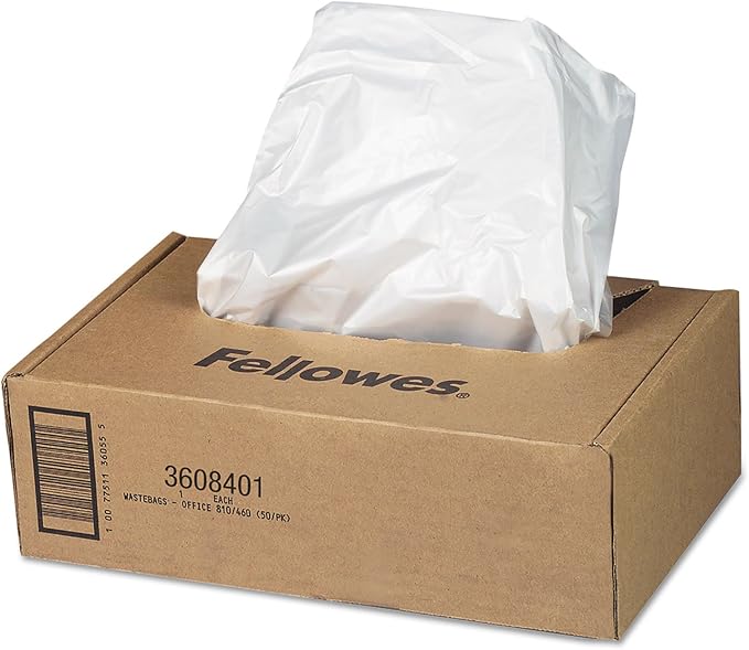 Fellowes Powershred Waste Bags for AutoMax 500C and 300C Auto Feed Shredders 50 Bags &amp Ties (3608401)