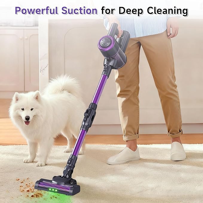 Cordless Vacuum Cleaner Hardwood Floor Vacuum Cleaners for Home Stick Wireless Vacuum with LED Light 50 Min Runtime and Self-Standing Lightweight Vacuum for Pet Hair Carpets &amp Hard Floors