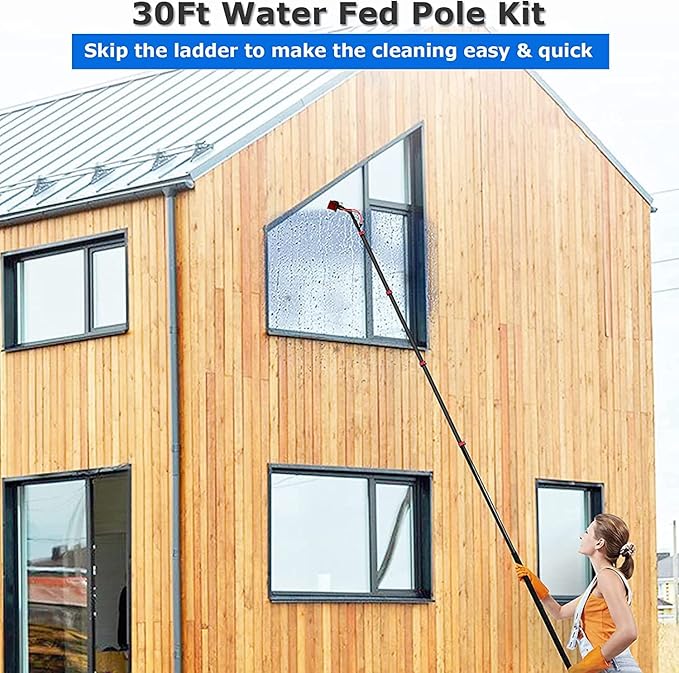 water fed pole kit window cleaning brush outdoor Water Fed Pole Kit Solar Panel Cleaning Tool Outdoor Window Cleaner Window Glass Window Cleaning Poles Water Fed Brush Spray Washer (Size : 39FT/12M)