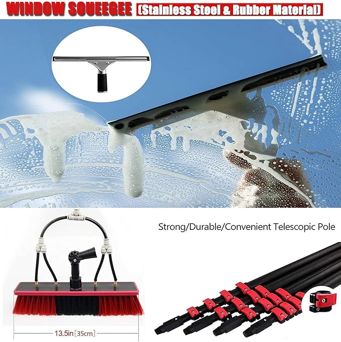 3.6-10.8m Solar Panel Cleaning Kit Glass Cleaning Brush Telescopic Hydrocleaner Telescopic Brush with Telescopic Rod Water Fed Pole Kit Window Cleaning Brush Outdoor Windo
