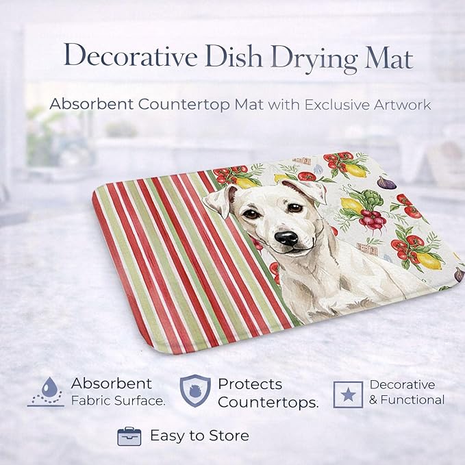 Caroline's Treasures White Jack Russell Terrier Vegetables Dish Drying Mat Absorbent Dish Drying Mat Pad for Kitchen Counter Dish Drainer Mat for Countertop 14 x 21 Multicolor