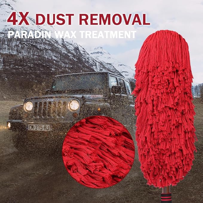 Car Duster Exterior with Extendable Handle Scratch Free Auto Wash Brush Mop Interior Detailing Kit for Truck RV Boat - Wax Cotton Duster &amp Interior Brush Red