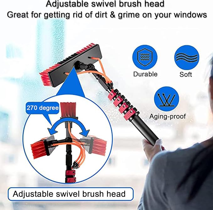 Telescopic Water Fed Brush Extendable Long Reach Window Cleaner Equipment Suitable for Window Glass Solar Panel35cmbrush-30FT/9M