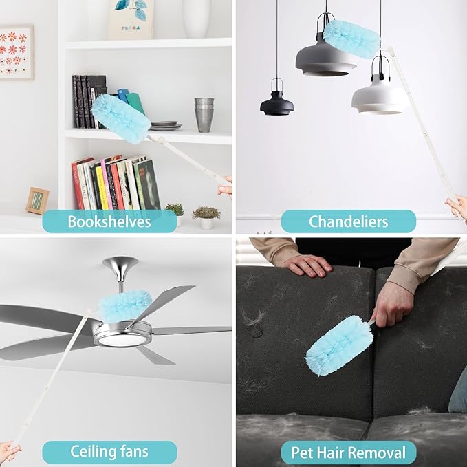 360° Duster Refills Kit for Swiffer Duster 25 Pack &amp 1 Handle Multi-Surface Dusters with 4X Microfibers. Efficient Duster Kit for Cleaning Pet Hair Home Office Blinds Furniture and More