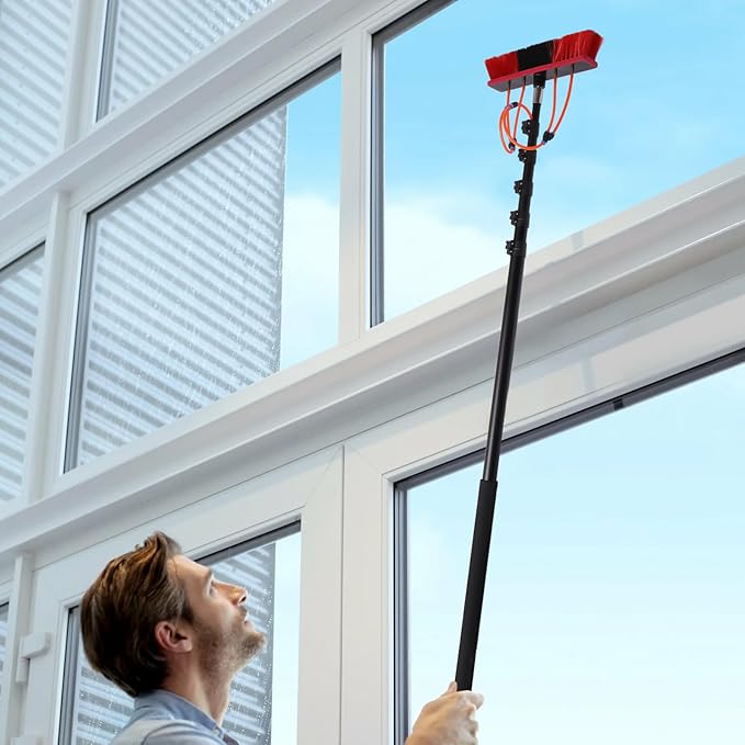 24 FT Water Fed Pole Kit Solar Panel Cleaning Brush Water Fed Cleaning System w/ 27ft Hose Outdoor Window Cleaner Solar Panel Cleaning and Washing Tool for Window Glass Solar Panel