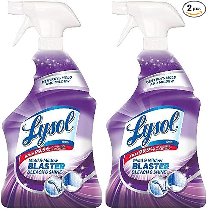 Lysol Mold and Mildew Remover 2 Pack Bathroom Cleaner Spray Whitens and Removes Soap Scum and Stains on Tiles Grout Bathtubs Toilets Sinks 32 oz. Each