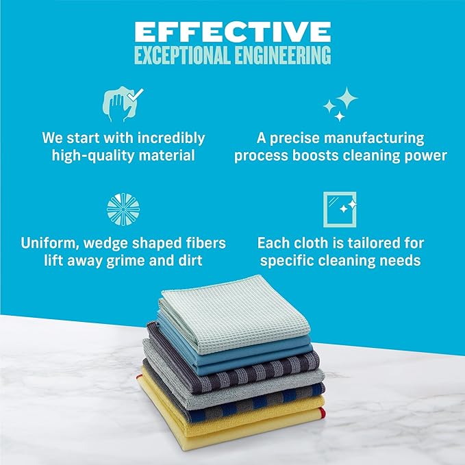 E-Cloth Home Cleaning Set Premium Microfiber Cleaning Cloth Household Cleaning Tools &amp Supplies for Dusting Bathroom Kitchen &amp Cars Washable &amp Reusable 100 Wash Guarantee 8 Piece Se