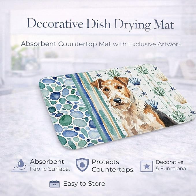 Caroline's Treasures Wire Fox Terrier Coastal Sea Glass Dish Drying Mat Absorbent Dish Drying Mat Pad for Kitchen Counter Dish Drainer Mat for Countertop 14 x 21 Multicolor