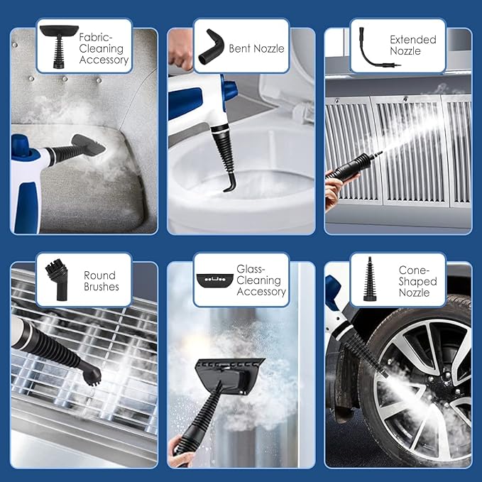 Handheld Pressurized Steam Cleaner Multi-Surface All Natural Steamer for Cleaning Portable Upholstery Steamer Cleaner with 9-Piece Accessories for Kitchen Bathroom Windows Car Seat Sofa Floor