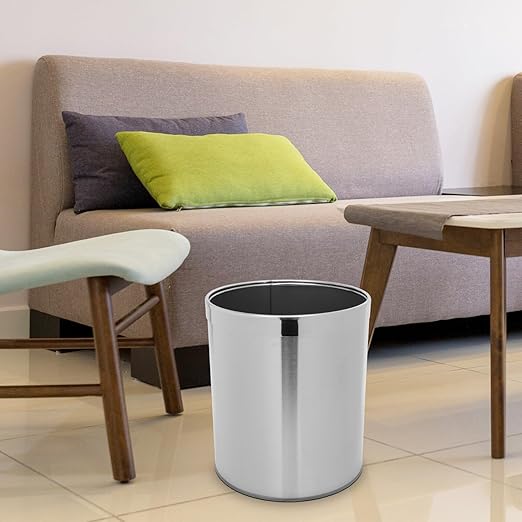 STOBAZA Compact Stainless Steel Trash Bin Chrome Trash Can for Bathroom Kitchen Waste Basket