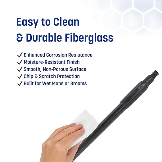 SPARTA 41225EC03 Fiberglass Broom Handle Mop Handle Replacement Handle With Acme Threaded Tip For Commercial Cleaning 48 Inches Black