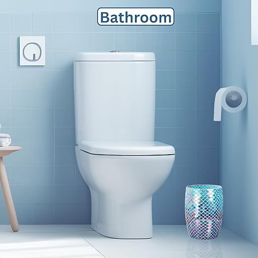 Escenzy Mermaid Bathroom Trash Can Mosaic Glass 5L | Decorative Small Garbage Can | 7 x 10 | Luxury Waste Basket for Restroom Office Bedroom &amp Kitchen | Shiny Glass Mermaid Bathroom Accessorie