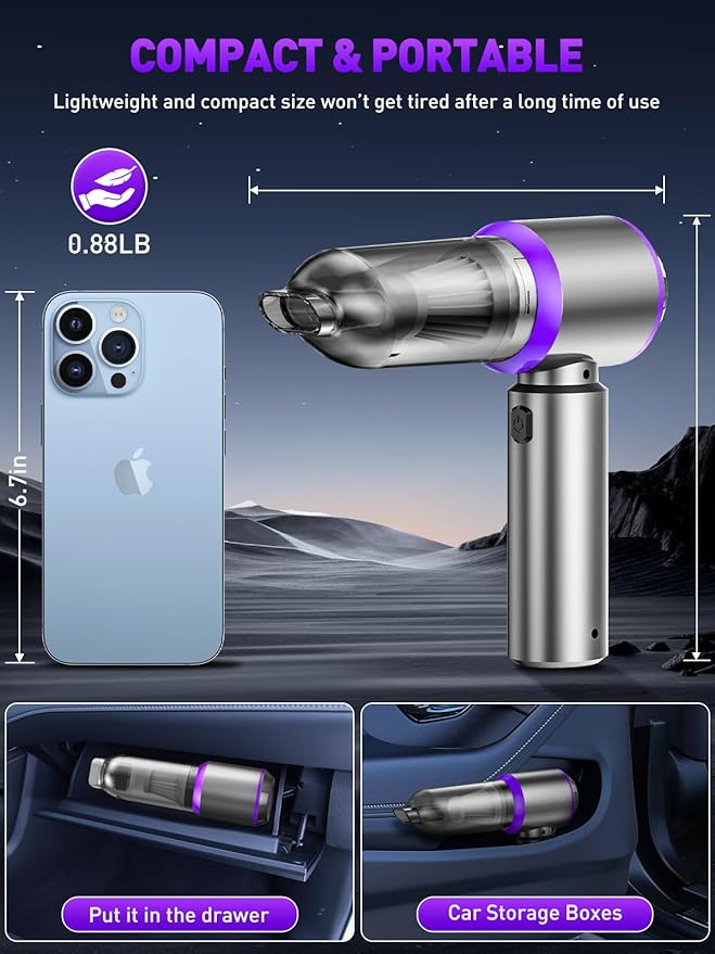 Vacuum/Air Duster 80000RPM Super Power Mini Car Vacuum Cleaner 4-in-1 air Blower Gun Air Duster &amp Air Blower &amp Pump Hand Electric air Duster Handheld dust Blower Blower Cordless (Purple)