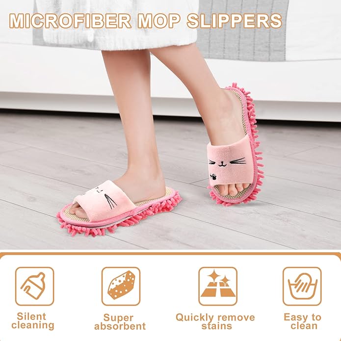 Wesiti 4 Pairs Washable Mop Slippers Microfiber Funny Mop Shoes Floor Cleaning Slippers for Women Home Floor