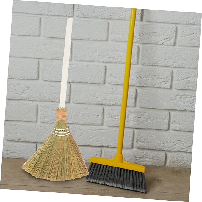 2pcs Handmade Soft Straw Broom Set with Detachable Handle Indoor Dust Removal Gentle Floors for Hardwood Tile Surfaces