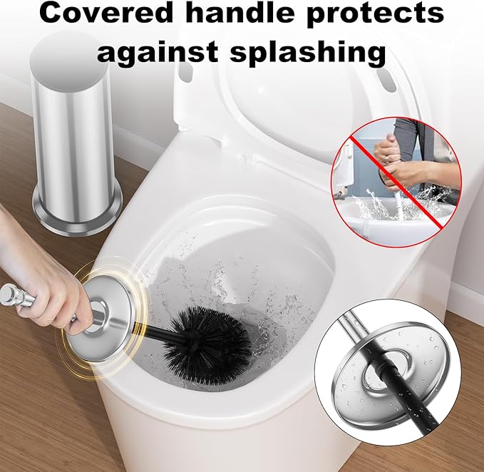 Silver Toilet Brush and HolderLong Handled Gold Toilet Brush for BathroomStainless Steel Heavy Duty Toilet Bowl BrushRemovable Inner BowlDeep Cleaning Dense Bristles Cleaner Brush -Space Saving