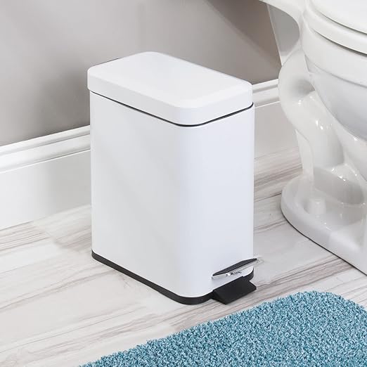 iDesign Rectangular 1.3 Gallon Bathroom Trash Set of 2-White Rectangle Step Can 5L M2