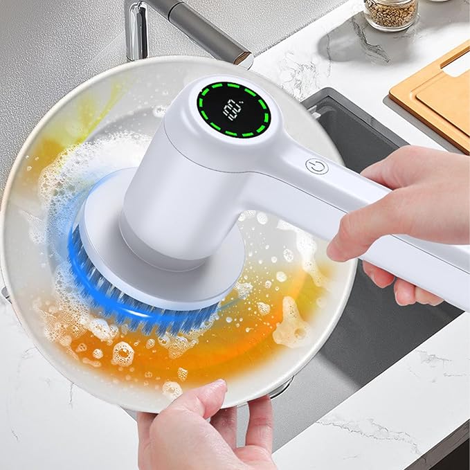 Pssopp Electric Cleaning Brush Dual Speed Handheld Power Scrubber with 3 Brush Heads for Cleaning Shower Tile Grout Sink