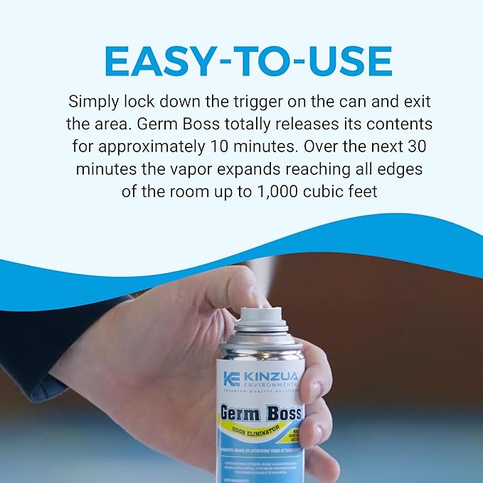 Kinzua Environmental Germ Boss Strong Odor Eliminator Fast-Acting Cleaning &amp Deodorizing Fogger Mold Bomb Fogger for Smell Control with Fresh Scent Covers Up to 1000 cu ft 6 oz Pack of 3