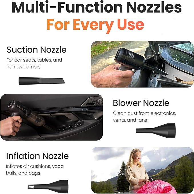 Hedgehog TurboVAC 3 in 1 Portable Car Vacuum Cleaner Blower &amp Air Pump - Hand Held Vacuum Cleaner for Car with USB C Rechargeable 14000PA Powerful Suction Lightweight Dust Buster for Home &amp