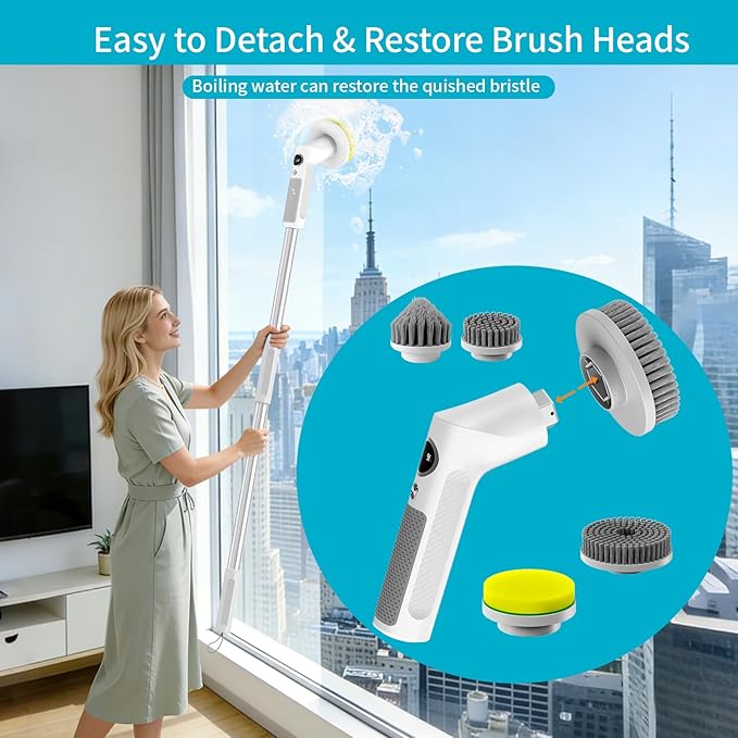 Electric Spin Scrubber Cordless 20W High-Torque Cleaning Brush Scrubber IPX7 Waterproof Electric Scrubber with Dual Speed for Kitchen Bathroom (S8)