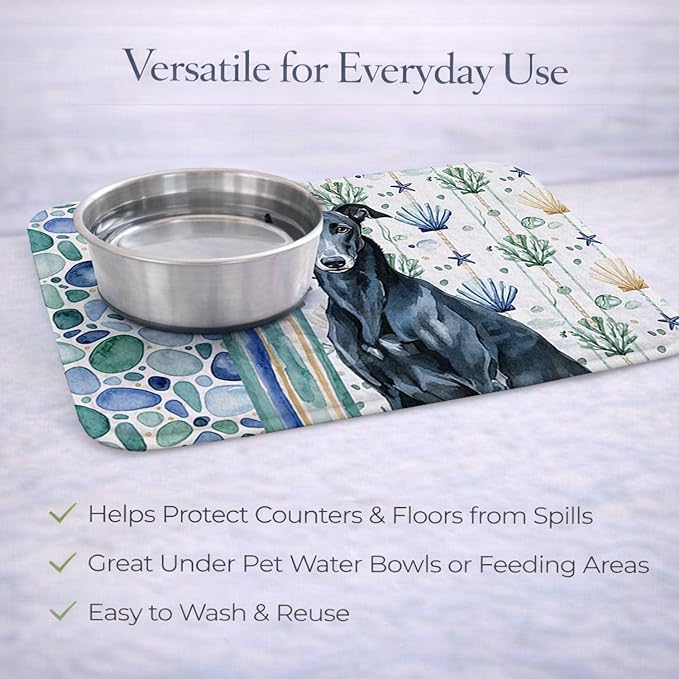 Caroline's Treasures Black Greyhound Coastal Sea Glass Dish Drying Mat Absorbent Dish Drying Mat Pad for Kitchen Counter Dish Drainer Mat for Countertop 14 x 21 Multicolor