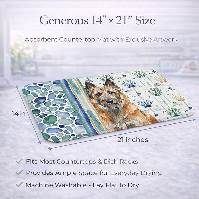 Caroline's Treasures Belgian Laekenois Coastal Sea Glass Dish Drying Mat Absorbent Dish Drying Mat Pad for Kitchen Counter Dish Drainer Mat for Countertop 14 x 21 Multicolor
