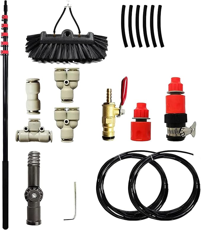 Water Fed Pole Kit Window Cleaner Window Glass Solar Panel Cleaning System - 180° Rotatable Brush Head Telescopic Cleaning Brush10.8M/36FT