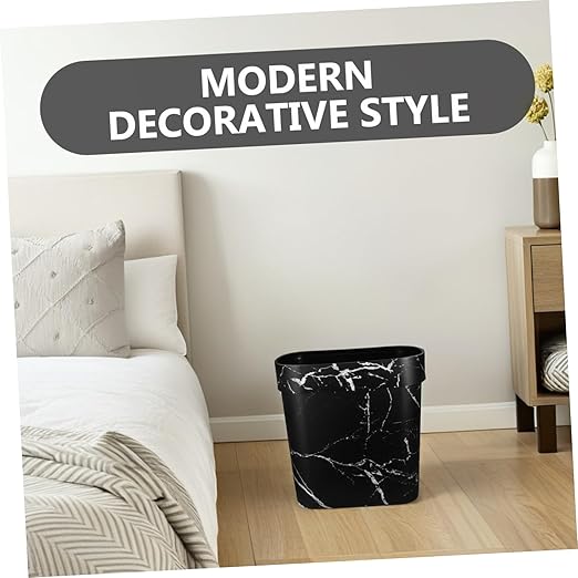 Cabilock Narrow Marble Pattern Trash Can Oval Shaped Plastic Wastebasket for Bathroom Kitchen and Bedroom Lidless Design for Quick Disposal and Elegant Rubbish Bin