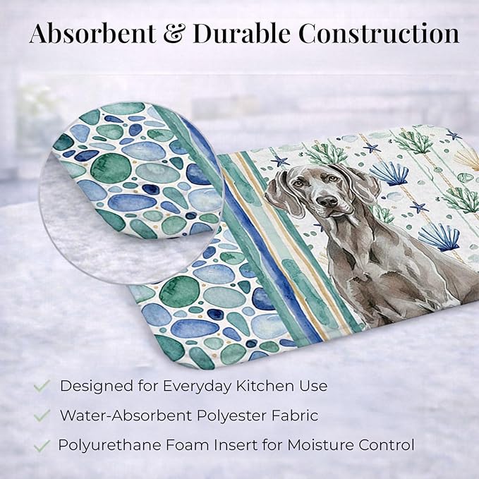 Caroline's Treasures Weimaraner Coastal Sea Glass Dish Drying Mat Absorbent Dish Drying Mat Pad for Kitchen Counter Dish Drainer Mat for Countertop 14 x 21 Multicolor