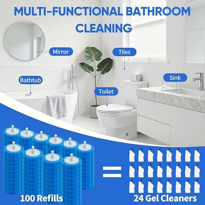 100pcs Disposable Toilet Wand Refills Replacement Brush Heads Compatible With Clorox Wand Refill System Upgrade Fiber Cleaner Heads for Closestool Cleaning (not included brush rod)