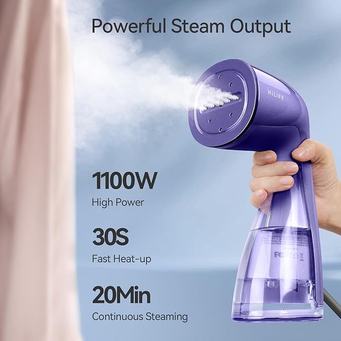 HiLIFE Steamer for Clothes Portable Handheld Design 240ml Big Capacity 700W Strong Penetrating Steam Removes Wrinkle for Home Office and Travel(ONLY FOR 120V) (Royal Purple)