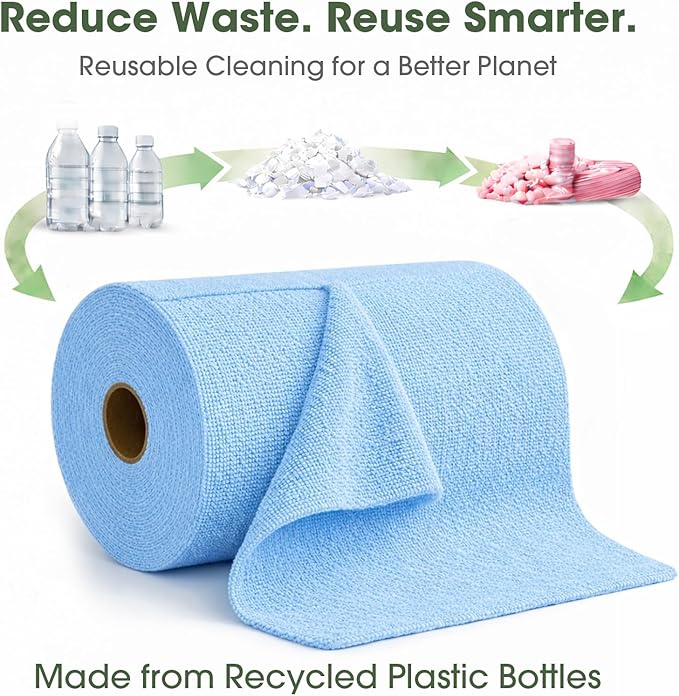 Microfiber Cleaning Cloth Roll - 100 Pack Tear Away Microfiber Paper Towels Reusable Washable Scratch-Free Kitchen Towels for Car Home Kitchen Glass Dishes (Blue)