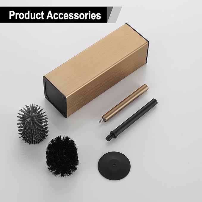 BGL Toilet Brush with Holder for Bathroom Matte Brushed Brass Aluminium Standing for Bathroom Toilet Bowl Cleaner Brush and Holder Set Square Design